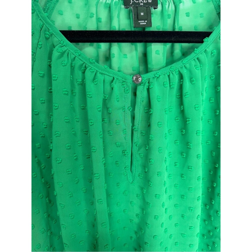 J Crew Factory Kelly Green Swiss Dot Sheer Blouse Keyhole Peasant Top Medium M - Picture 5 of 9